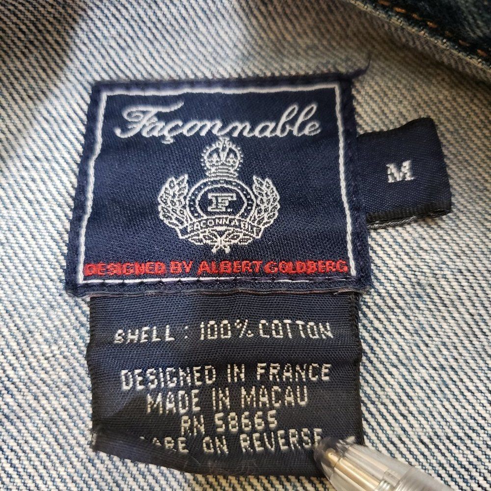 Vintage Faconnable Iconic Cotton Jean Jacket with Back Logo Patch Size Medium - Picture 16 of 16